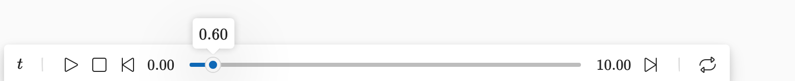 Notebook player toolbar with independent variable, playback controls, and playhead slider